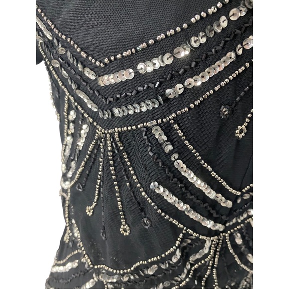 Adrianna Papell Black and Silver Beaded Blouson Formal Gown - Picture 11 of 11